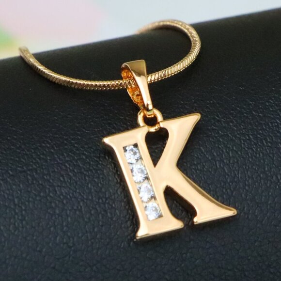 "Rose Gold Letter K Pendant with Crystals – 18K Gold Plated Charm, XPPT1360 - Picture 1 of 13
